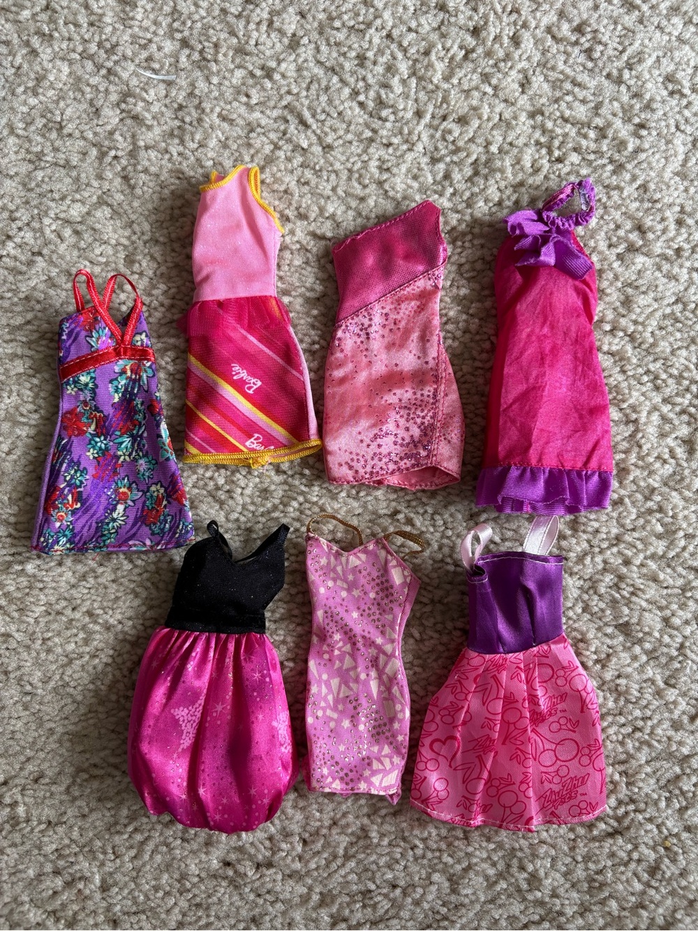 Lot of 7 Authentic Mattel Barbie Doll Dresses - 2000s & 2010s